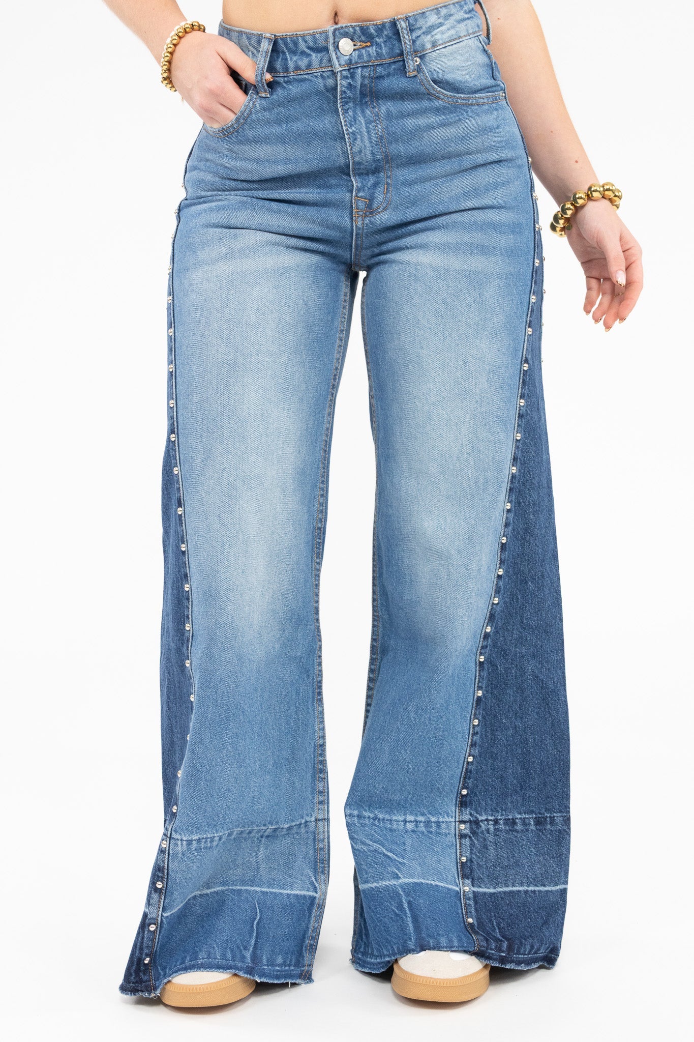 Stud Detail Wide Leg Jeans