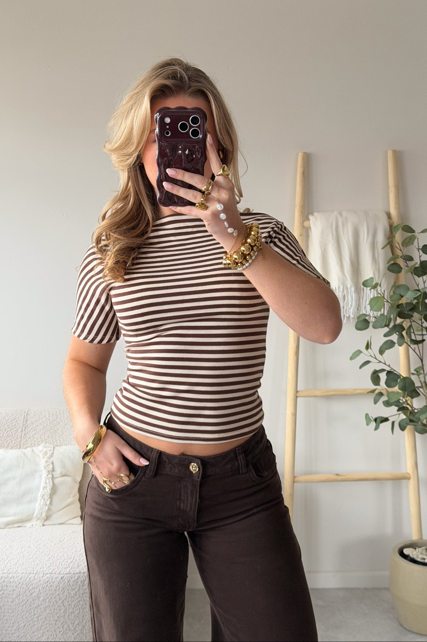 Fitted Stripe Boatneck Top
