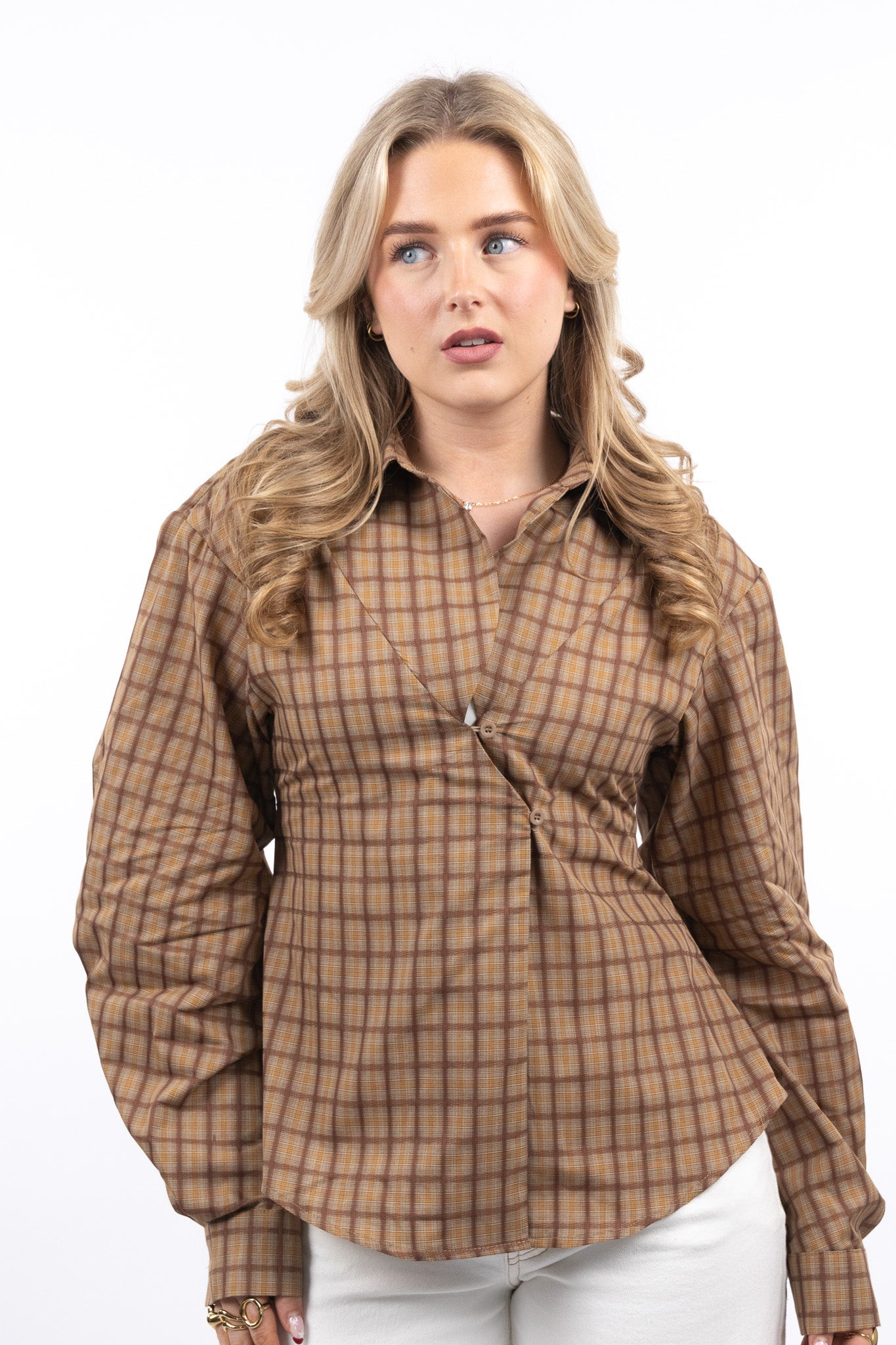 Retro Wrap Check Blouse