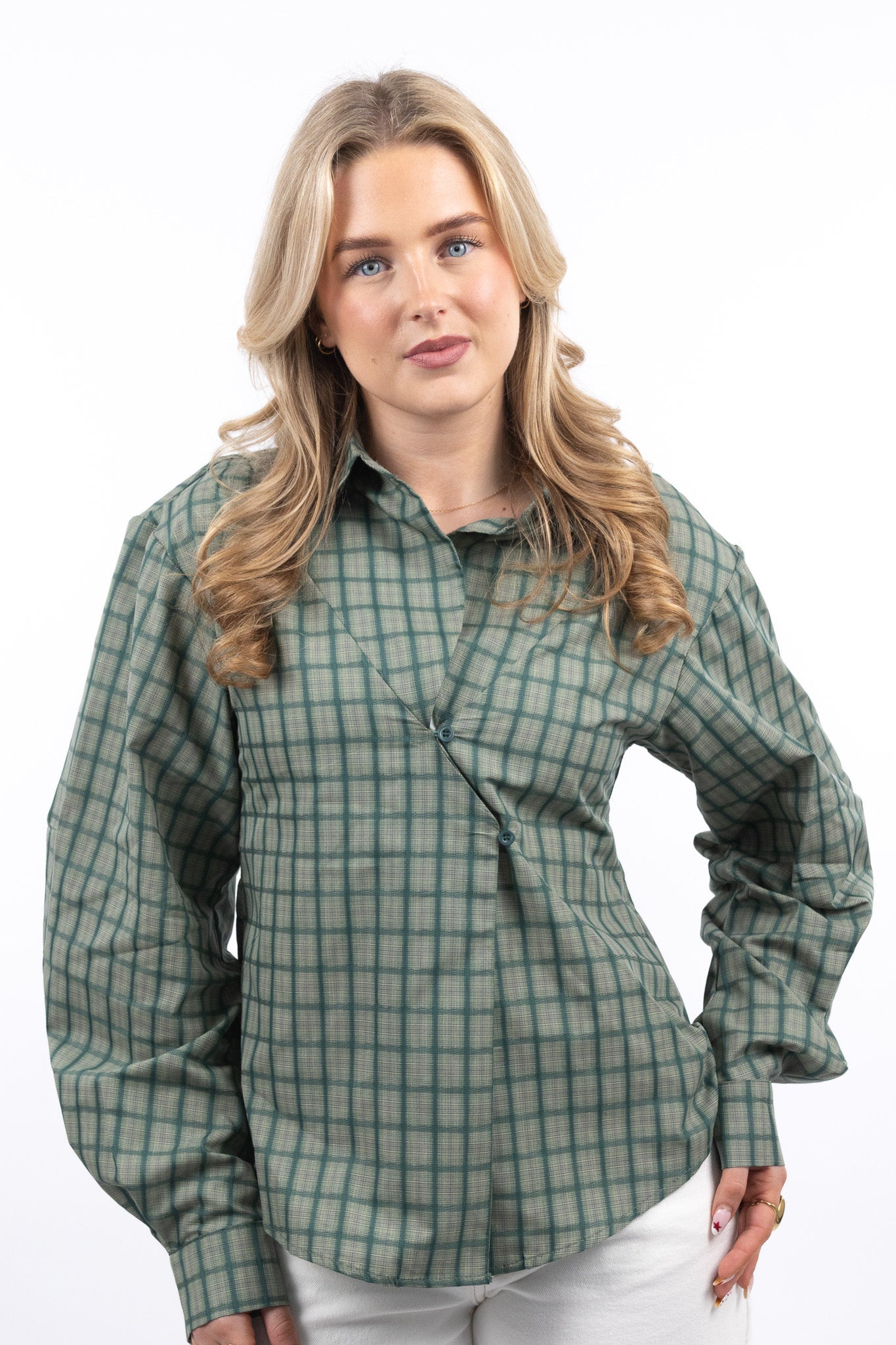 Retro Wrap Check Blouse