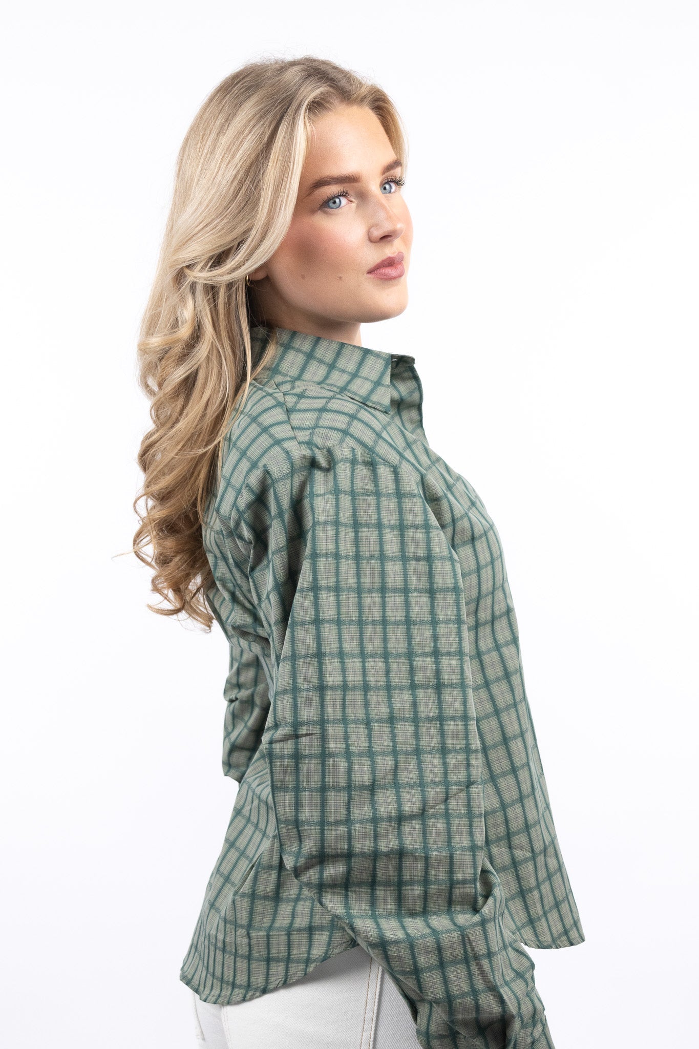 Retro Wrap Check Blouse