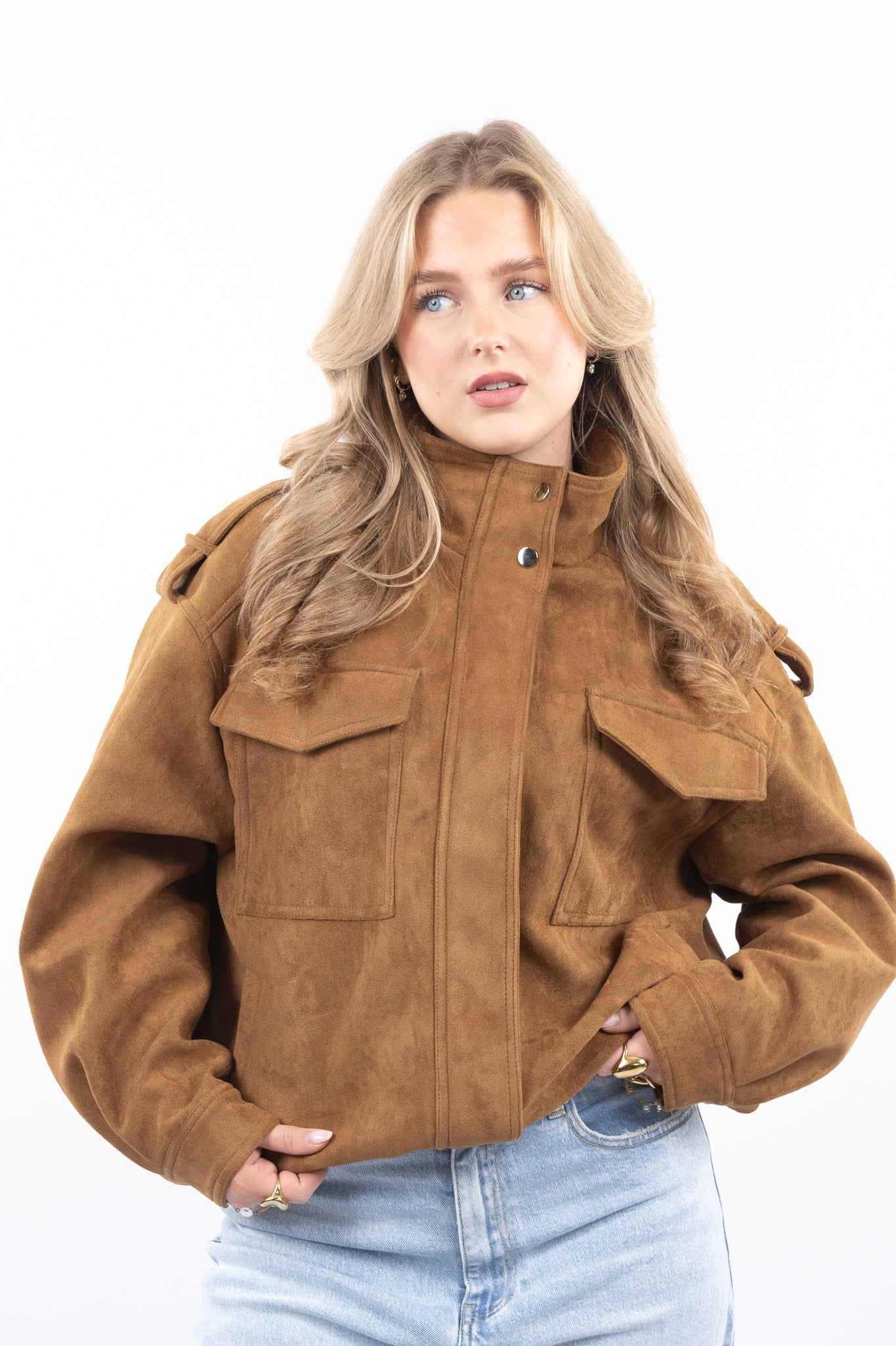 Faux Suede Cargo Jacket