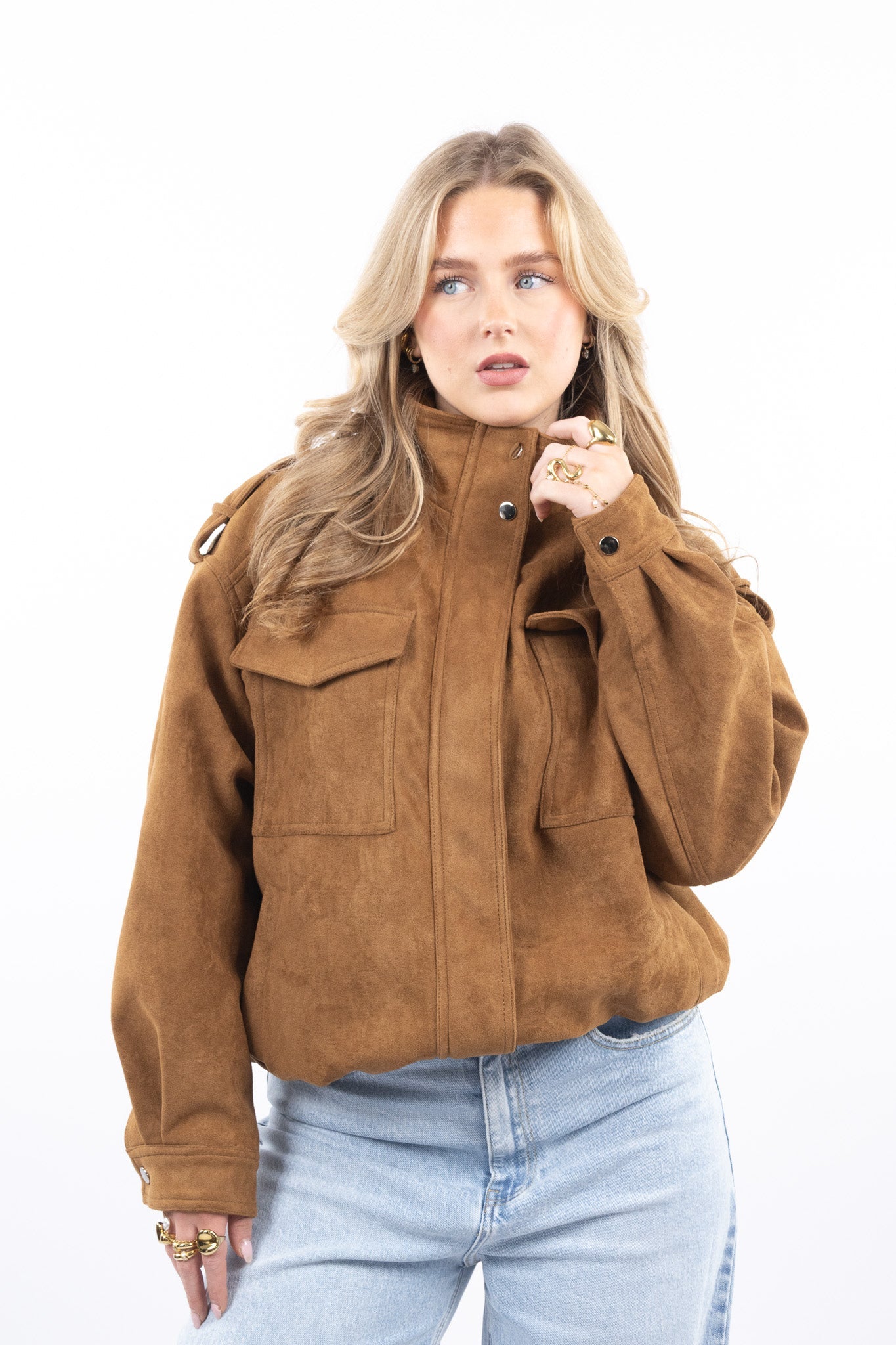 Faux Suede Cargo Jacket