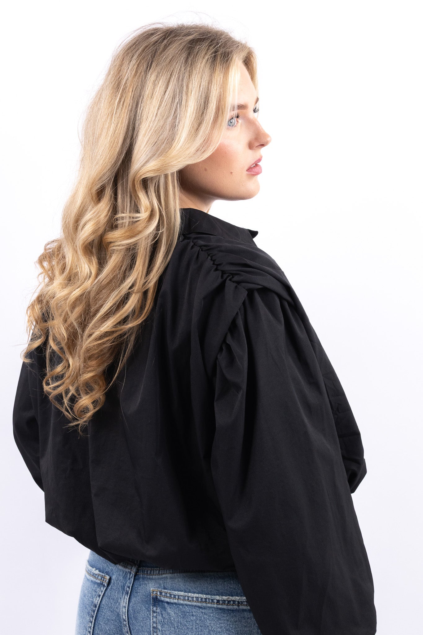 Balloon Sleeve Crop Blouse