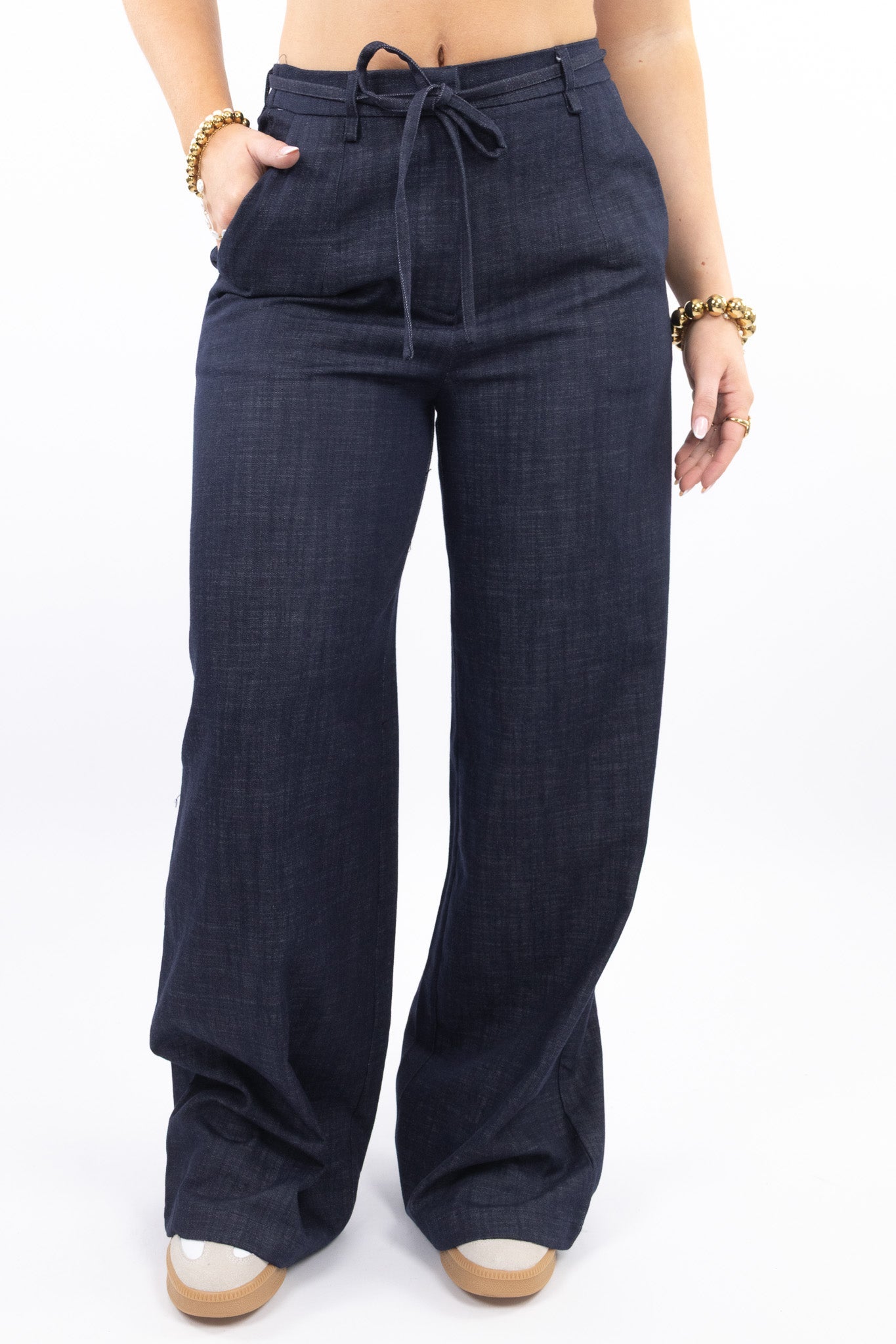 Denim Look Wide Leg Pants