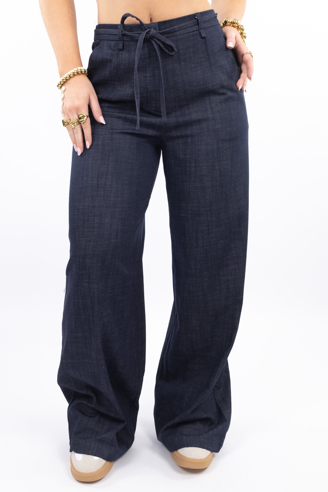 Denim Look Wide Leg Pants