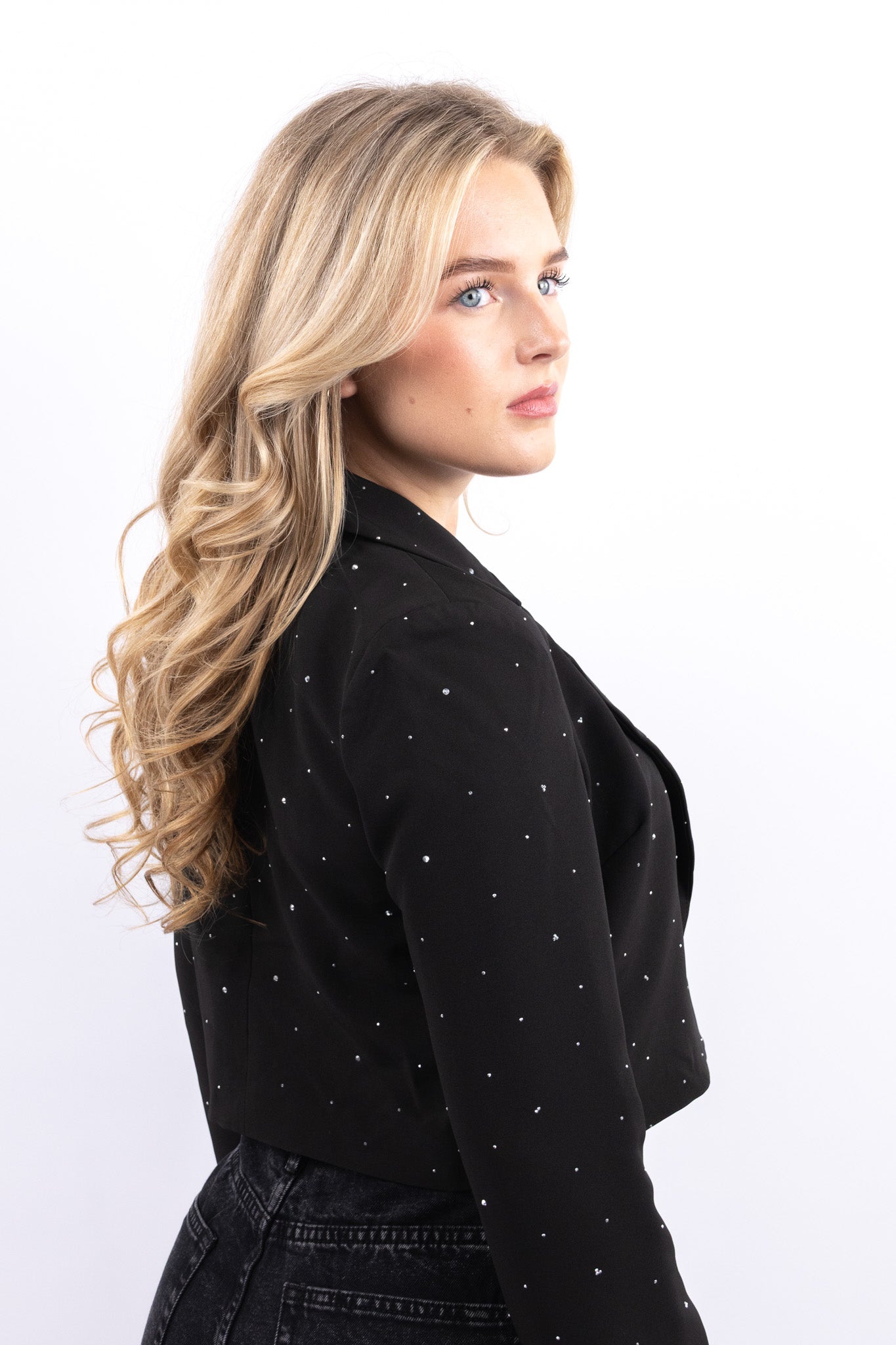 Cropped Rhinestone Blazer