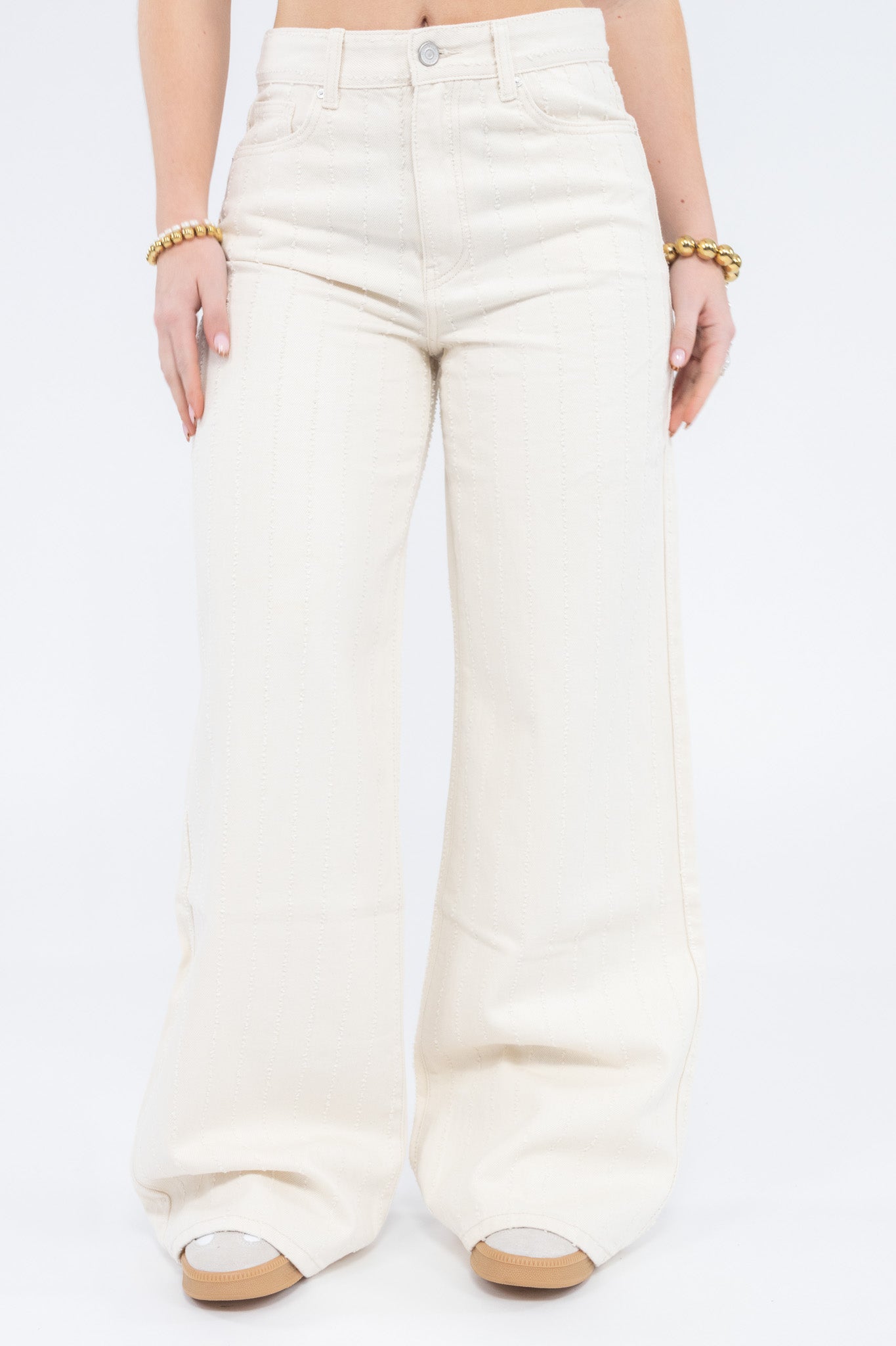 Stitch Detail Wide Leg Jeans