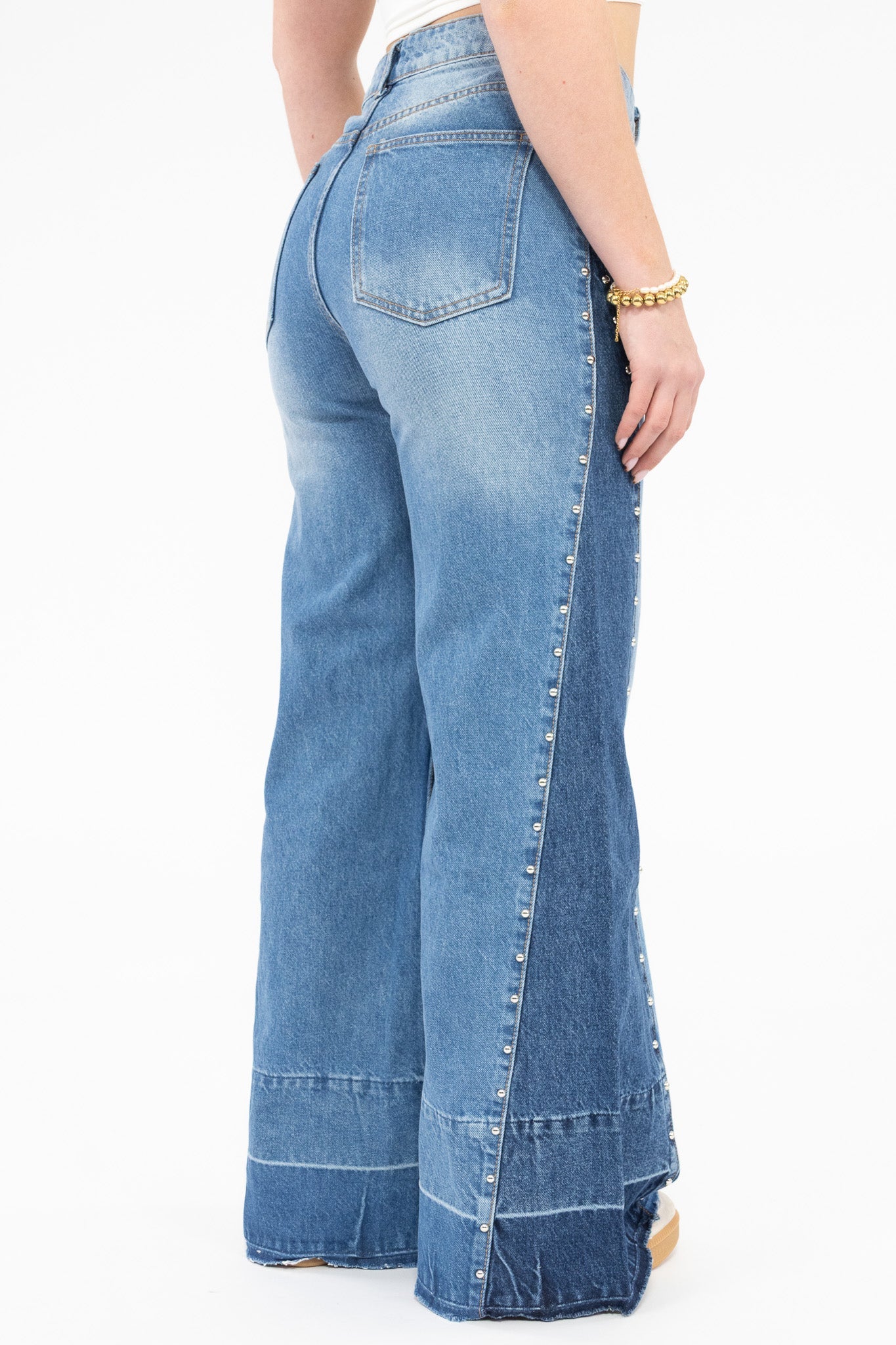 Stud Detail Wide Leg Jeans