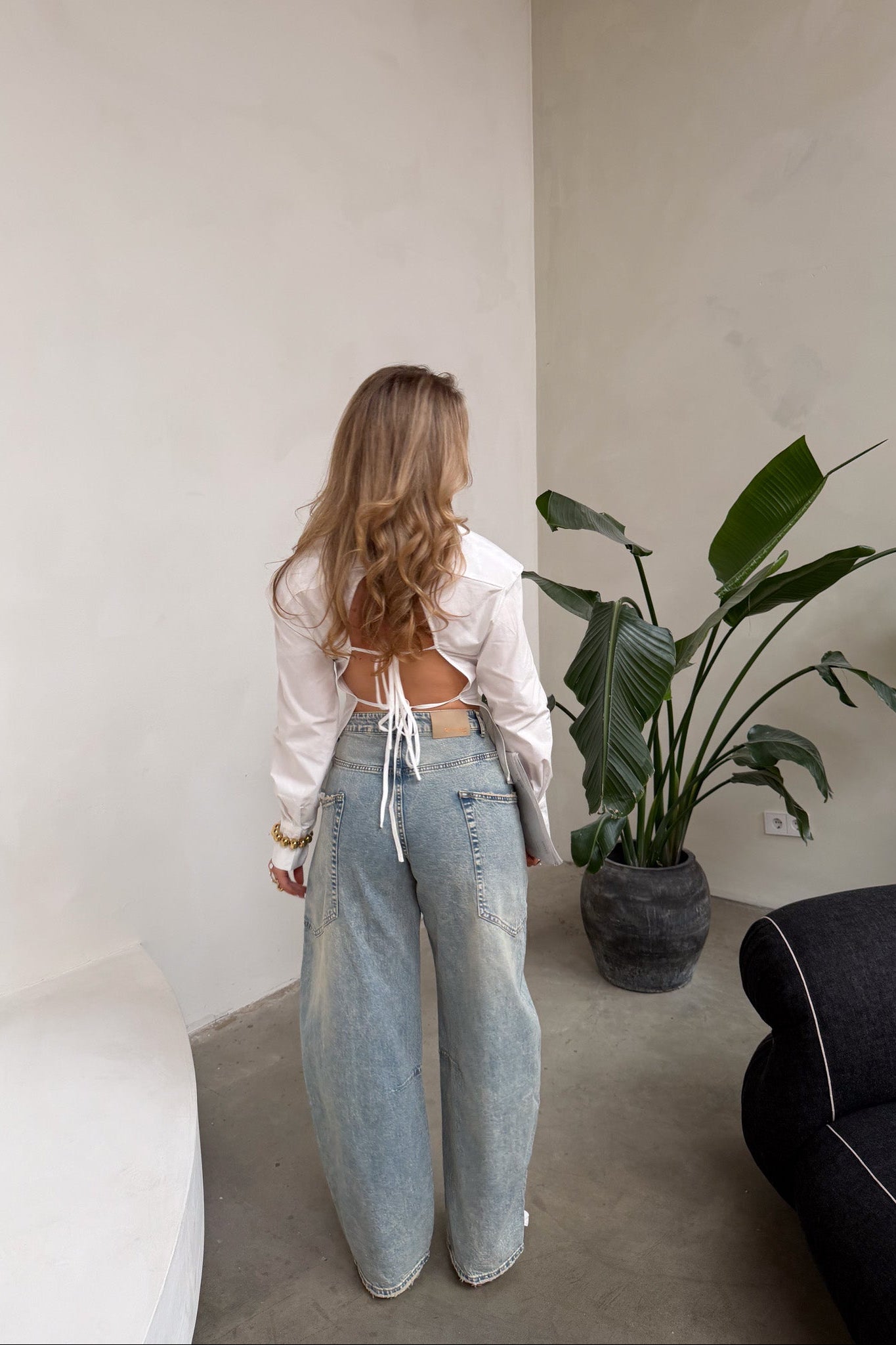 Open Back Tie Blouse