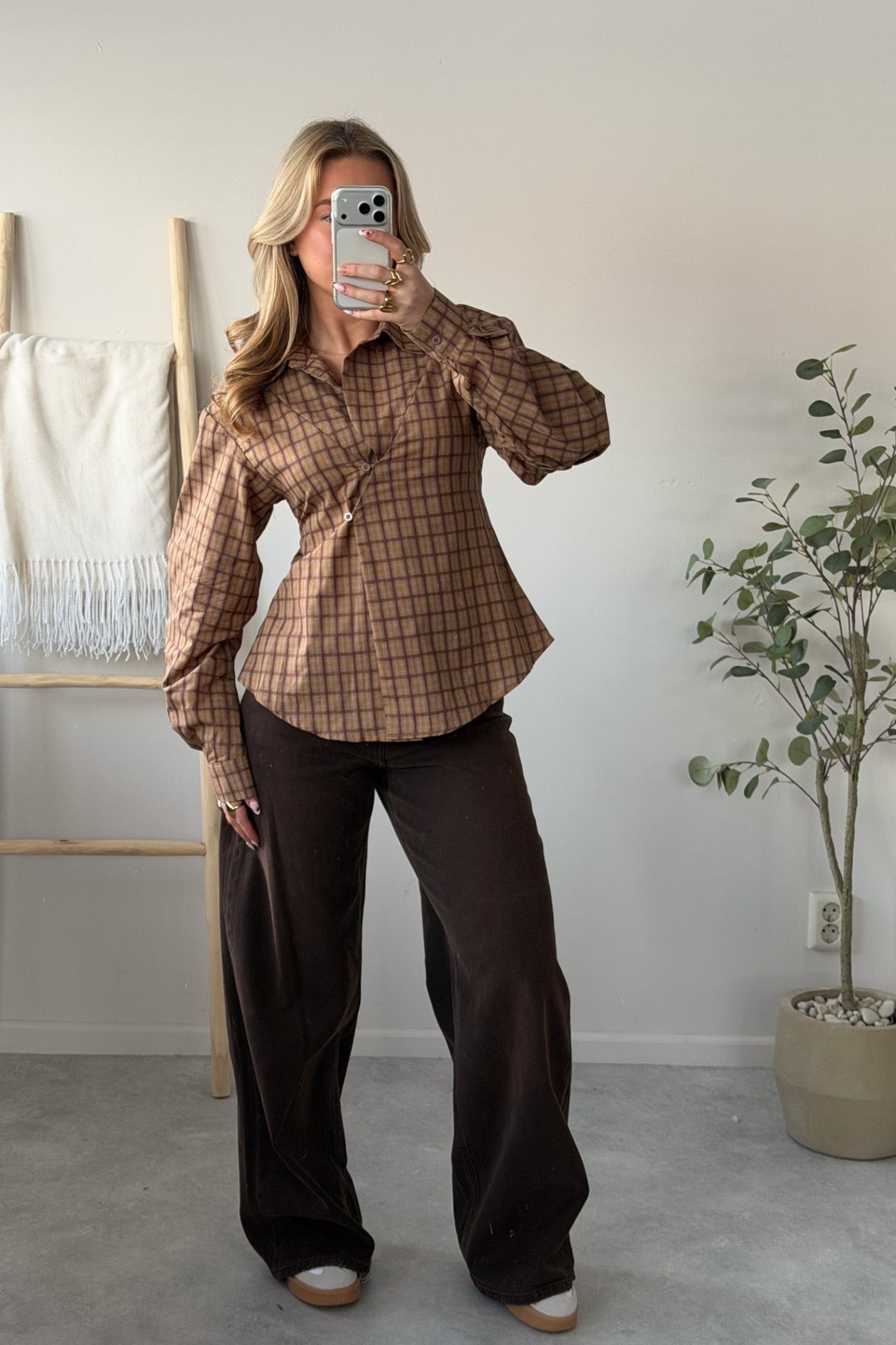 Retro Wrap Check Blouse