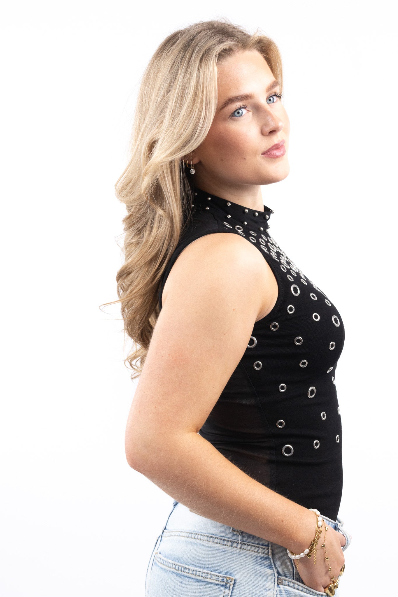 Studded High Neck Top