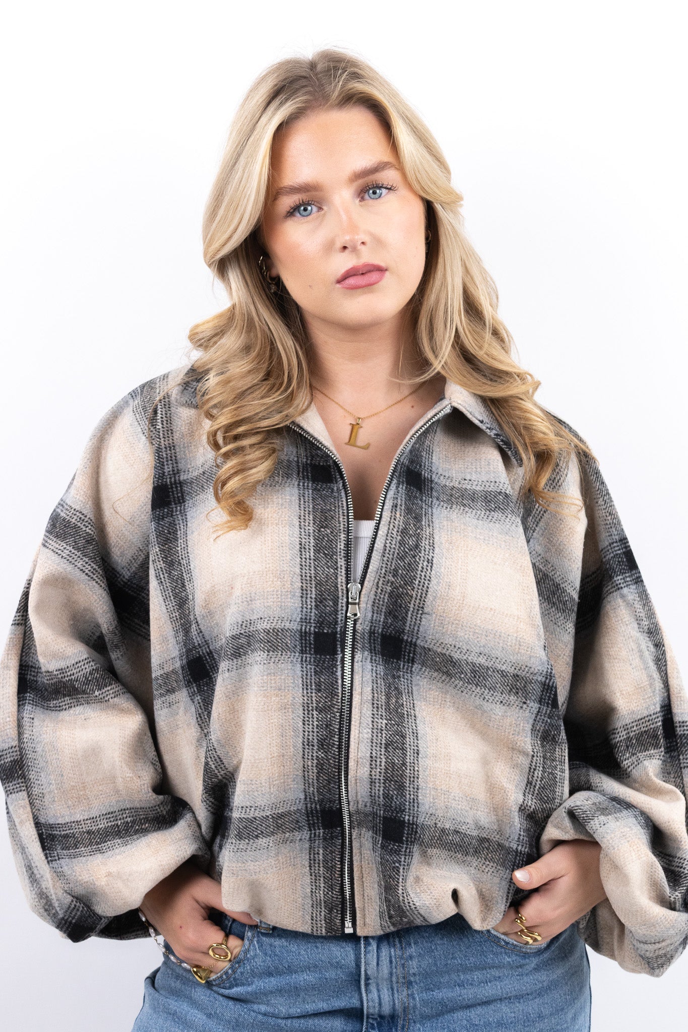 Checked Bomber Jacket