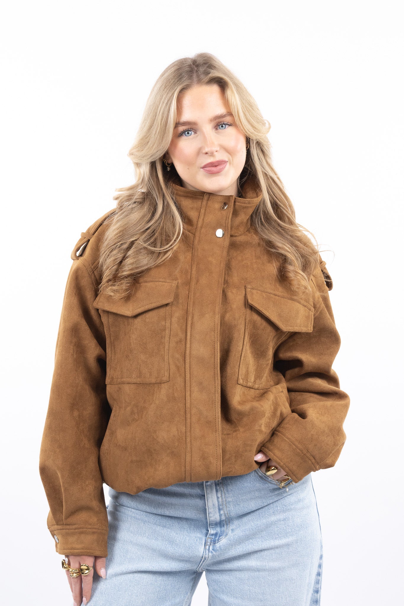 Faux Suede Cargo Jacket