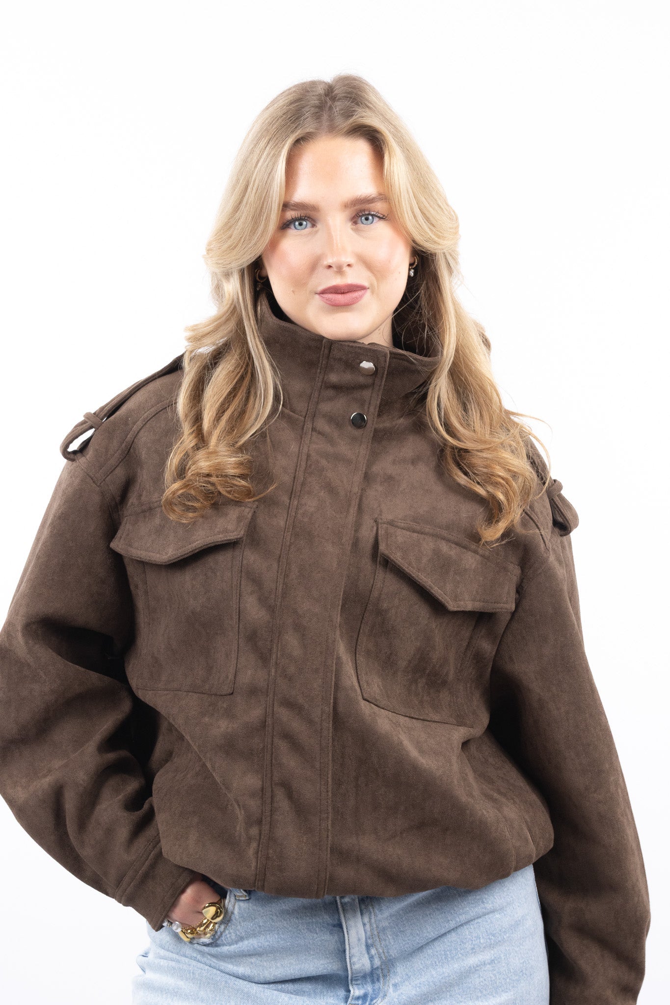 Faux Suede Cargo Jacket