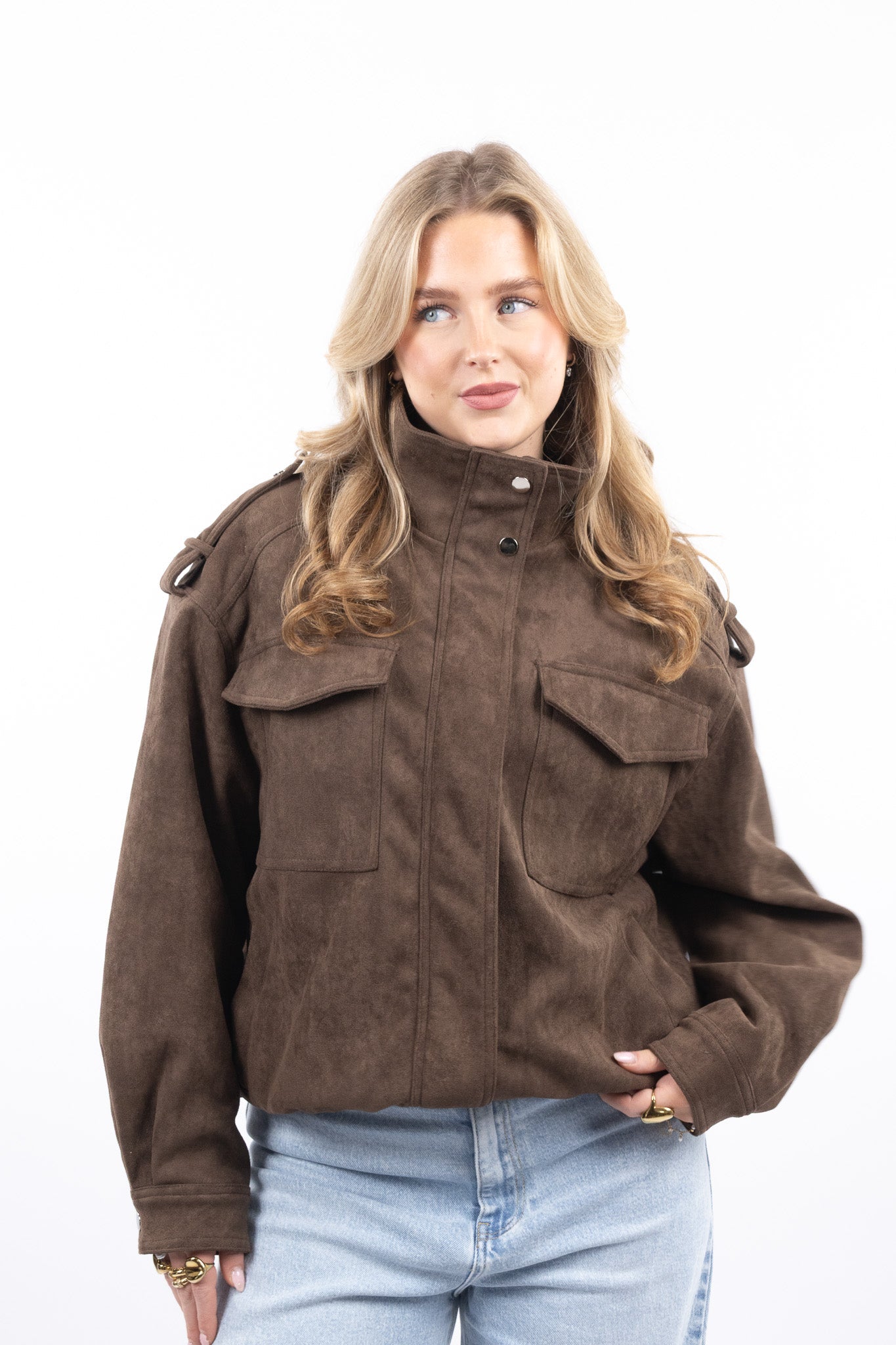 Faux Suede Cargo Jacket