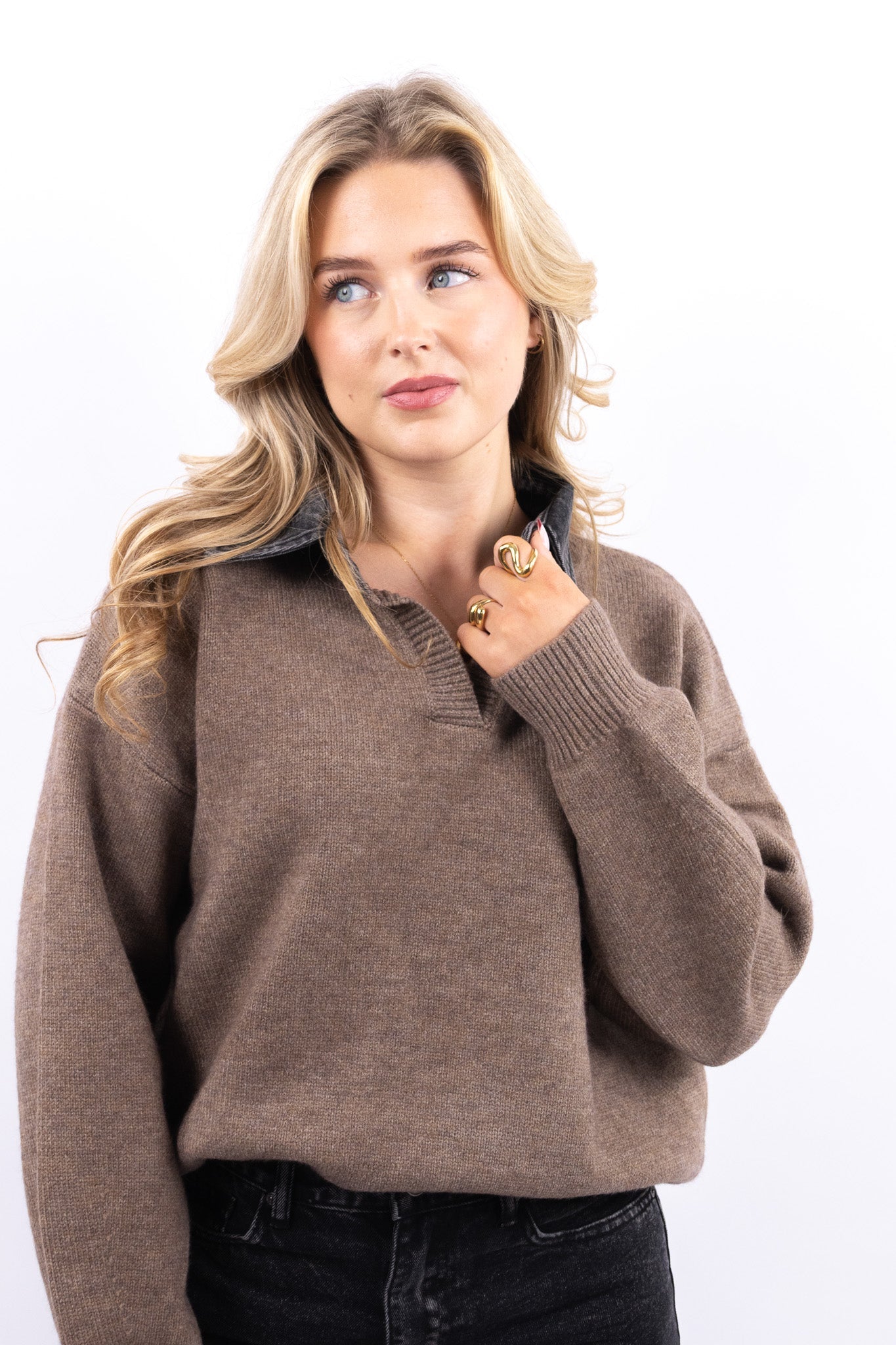 Layered Denim Collar Knit