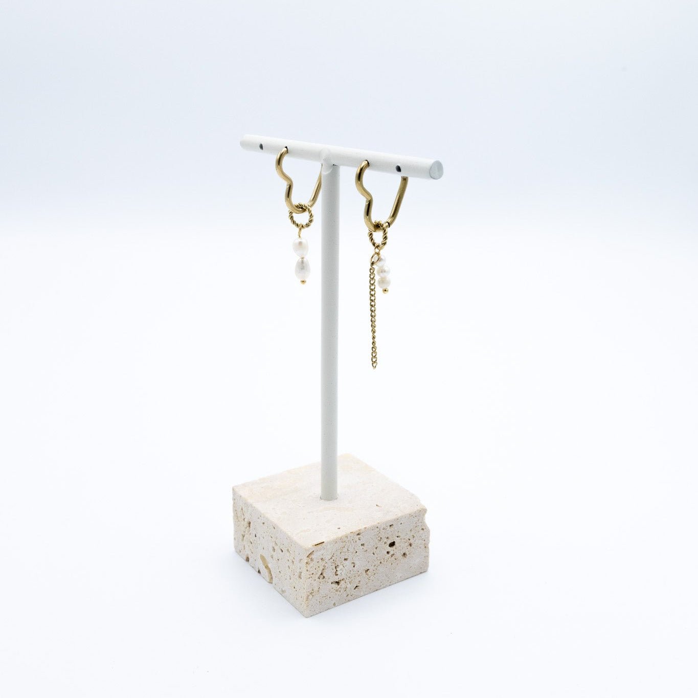 Pearl Heart Chain Earrings